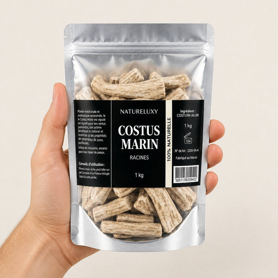 Costus Marin Brut 3X1Kg 100% Naturel Natureluxy – taille et contenance réelles du produit en main