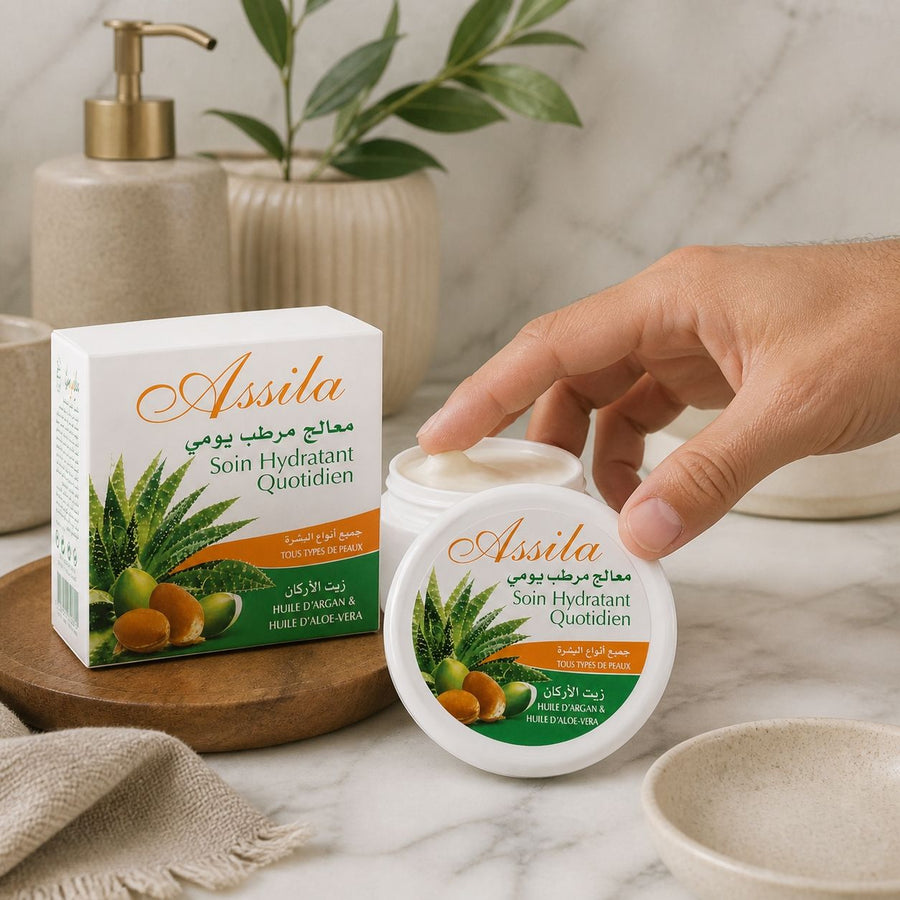Crème à l'Aloé Vera & Argan 100% Naturel excellent Anti-Ride – application en situation réelle, geste de soin quotidien