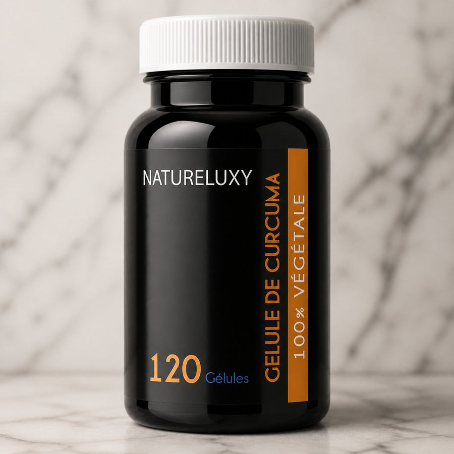 Curcuma 120 Gélules 300 mg - Gélules Végétales – gros plan sur les détails et la finition du packaging