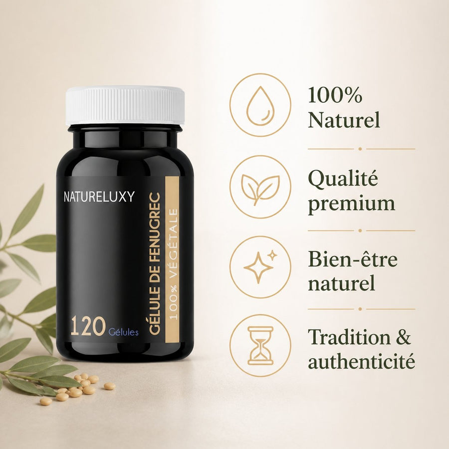 Fenugrec 120 Gélules Végétales 300 mg – infographie des bienfaits et des ingrédients clés