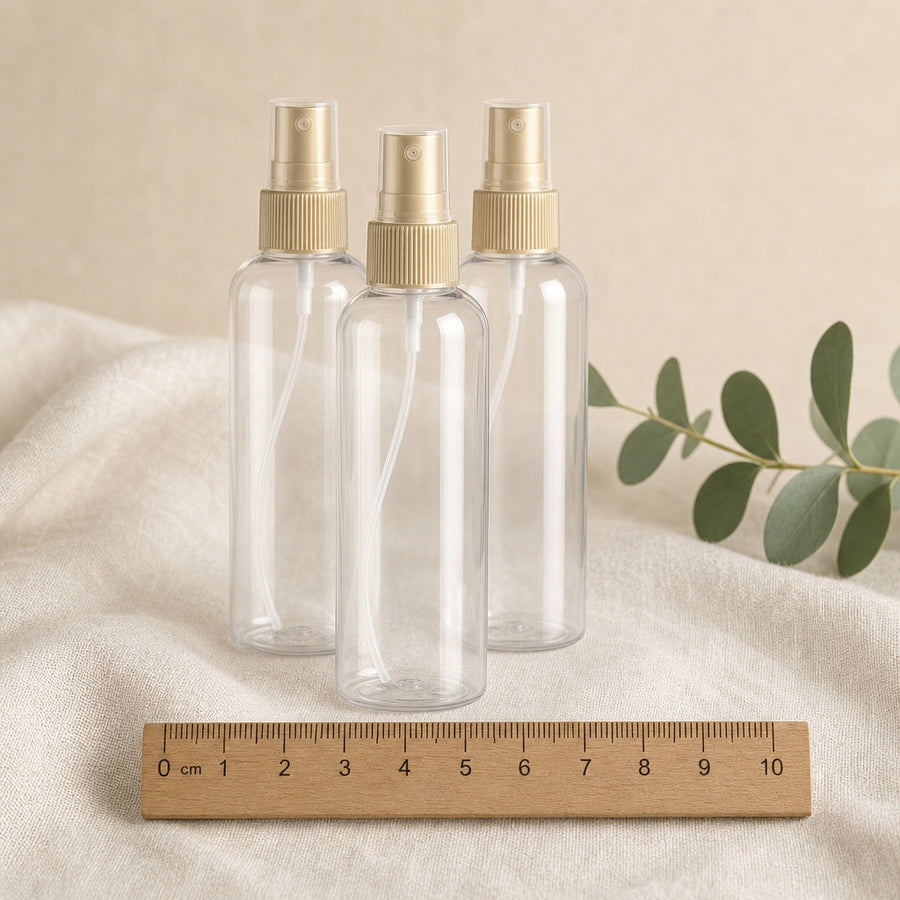 3 Flacons Vaporisateur 30ml Vide Sac Atomiseur de Poche Spray Plastique - référence échelle 10 cm avec règle en bois, packaging d'origine