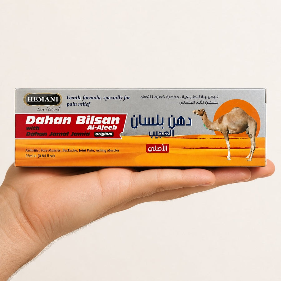 Gel de massage Bilsan Hemani – taille et contenance réelles du produit en main