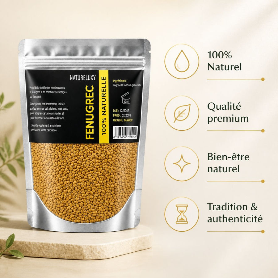 Graine de Fenugrec - 200 g – infographie des bienfaits et des ingrédients clés
