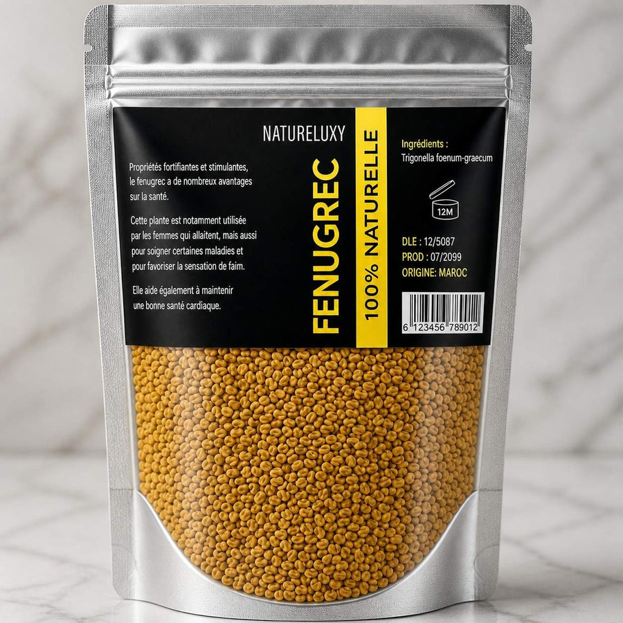 Graine de Fenugrec - 200 g – gros plan sur les détails et la finition du packaging