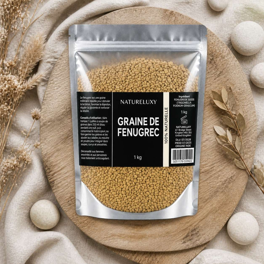 Graine de Fenugrec - 1 kg – composition flat lay avec éléments naturels, vue du dessus