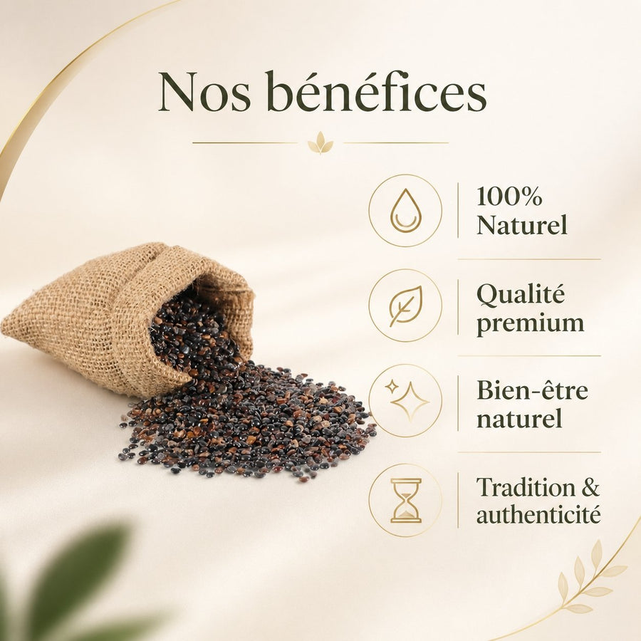 Graines de Nigelle d'Arabie - 60 g – infographie des bienfaits et des ingrédients clés