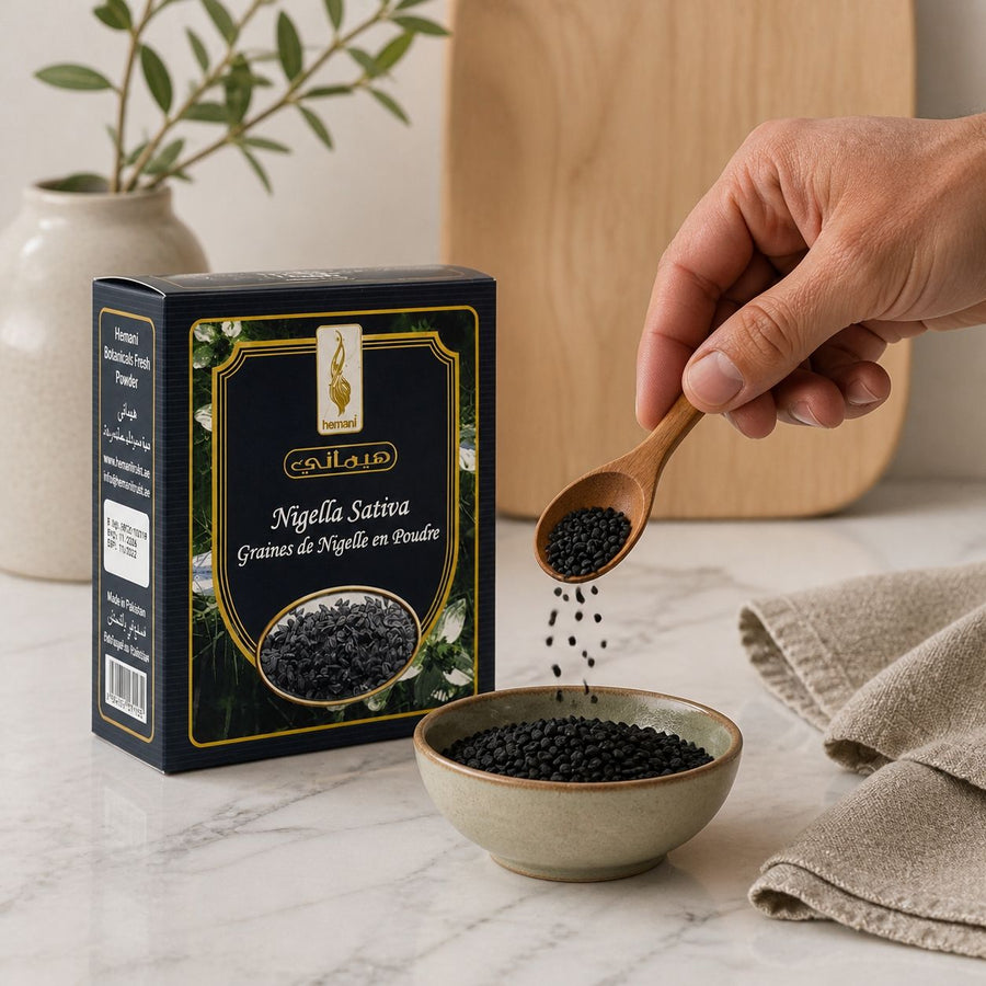 Graines de Nigelle 100g naturelles+Graines de Nigelle en Poudre 200g Naturelle – application en situation réelle, geste de soin quotidien
