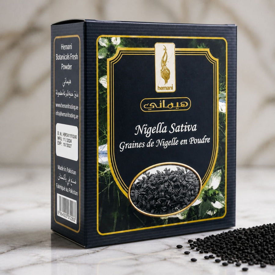 Graines de Nigelle 100g naturelles+Graines de Nigelle en Poudre 200g Naturelle – gros plan sur les détails et la finition du packaging
