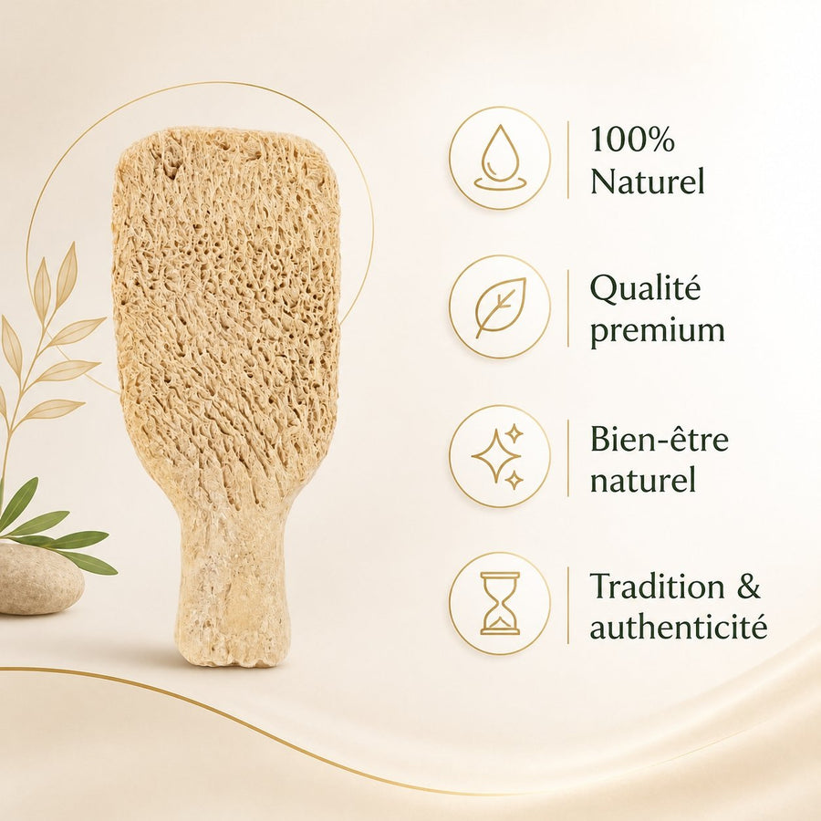 Grattoir Gommage en Terre Cuite – infographie des bienfaits et des ingrédients clés