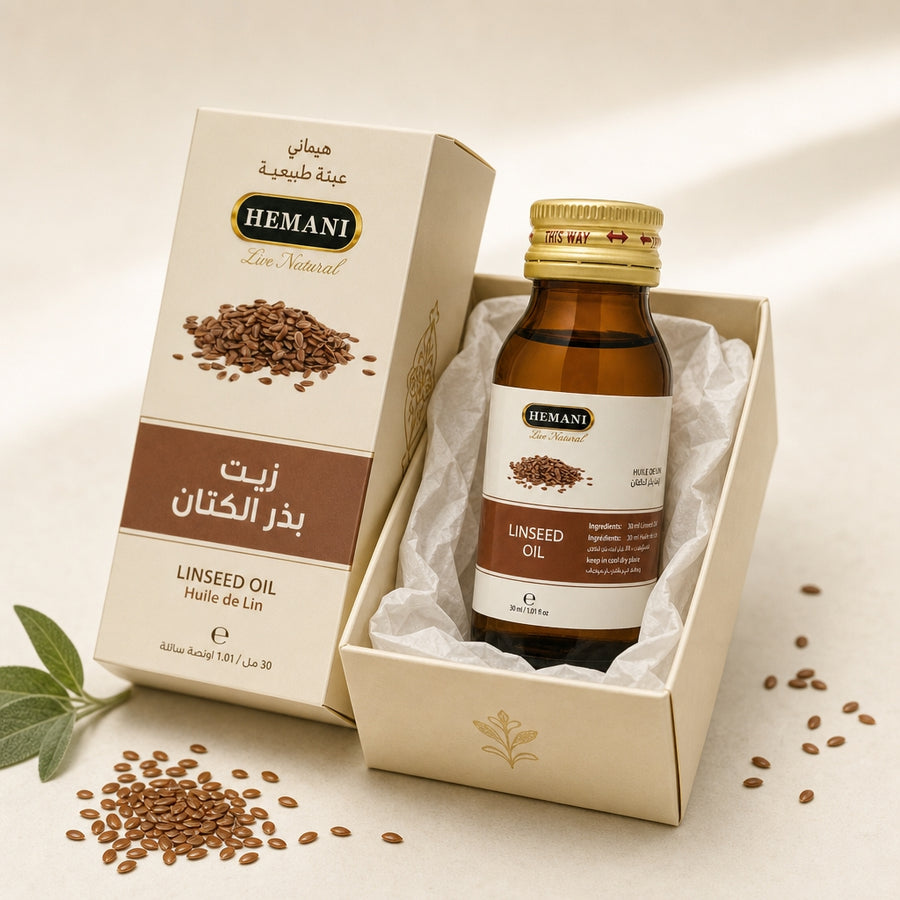 Huile de Lin 30 mL Hemani - coffret packaging cadeau premium 100% naturelle
