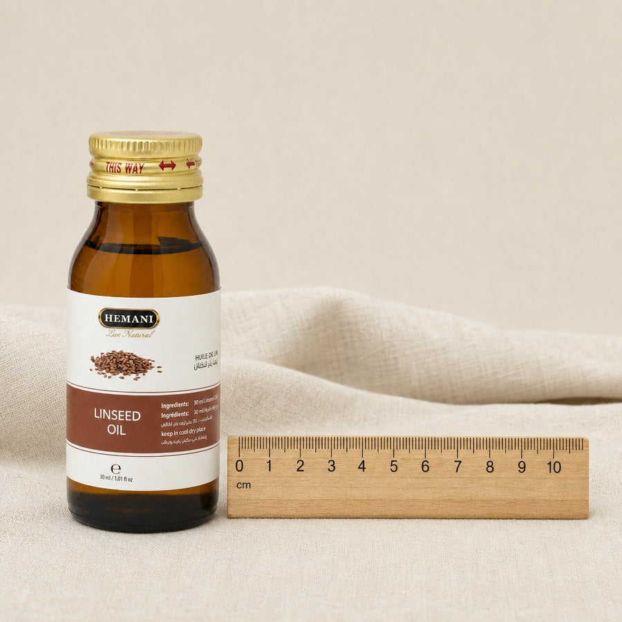 Huile de Lin 30 mL Hemani - référence échelle 10 cm avec règle 100% naturelle