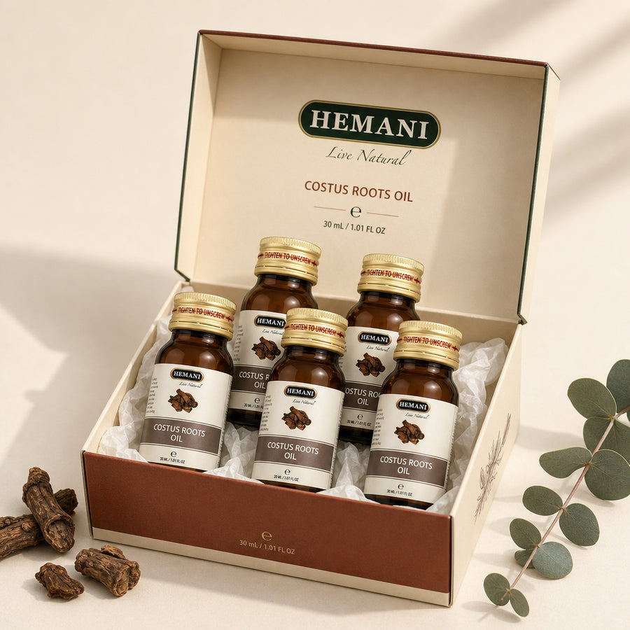 Pack 5 Huiles de Costus Indien 30 mL Hemani -20% - coffret packaging pack 5 bouteilles 100% naturelle