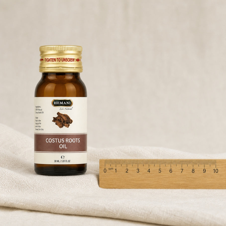 Pack 5 Huiles de Costus Indien 30 mL Hemani -20% - référence échelle 10 cm avec règle 100% naturelle