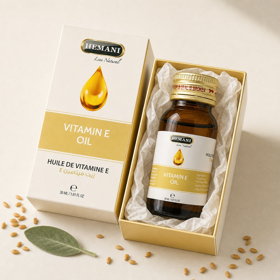 Huile de Vitamine E 30 mL Hemani - coffret packaging cadeau premium 100% naturelle