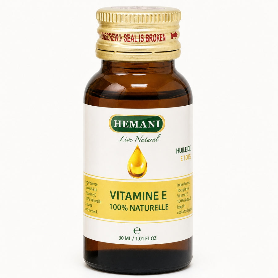 Huile de Vitamine E 30 mL Hemani - vue principale hero sur fond blanc 100% naturelle
