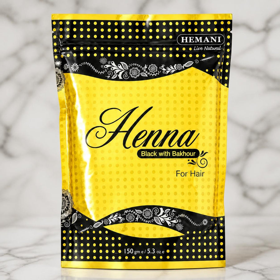 Henné Hemani Noir – gros plan sur les détails et la finition du packaging