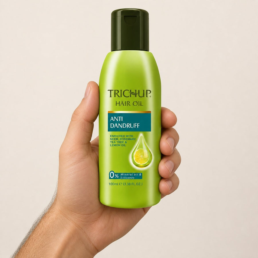 Huile Anti-pelliculaire Trichup 100 mL – taille et contenance réelles du produit en main