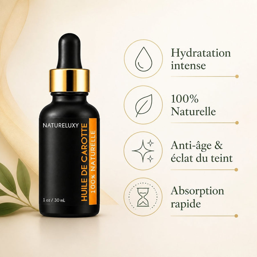 Huile de Carotte 30 mL - bienfaits : hydratation intense, 100% naturelle, anti-âge, absorption rapide