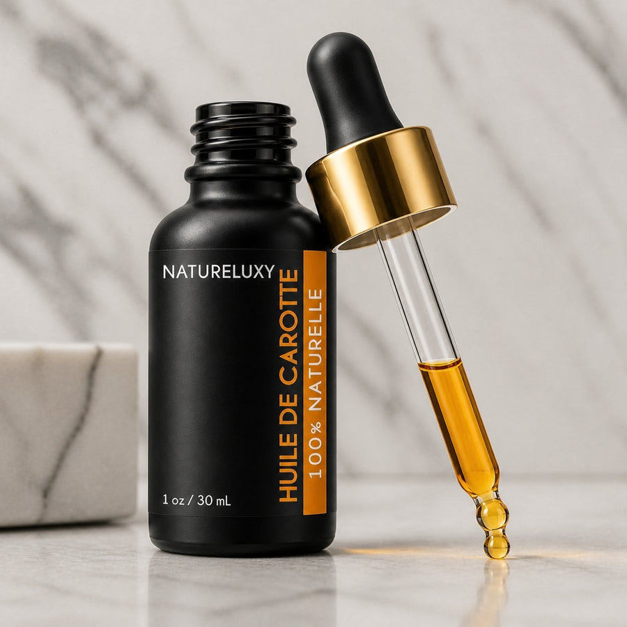 Huile de Carotte 30 mL - gros plan sur la pipette et l'étiquette