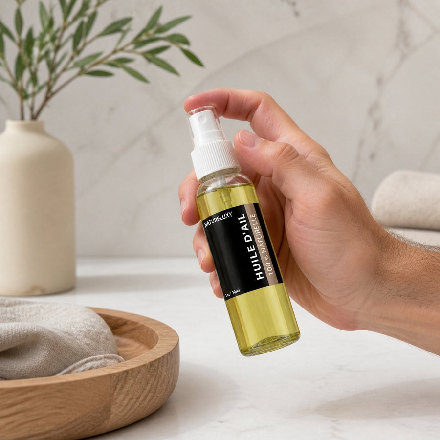 Huile d'Ail 100mL Spray 100% Naturelle – application en situation réelle, geste de soin quotidien