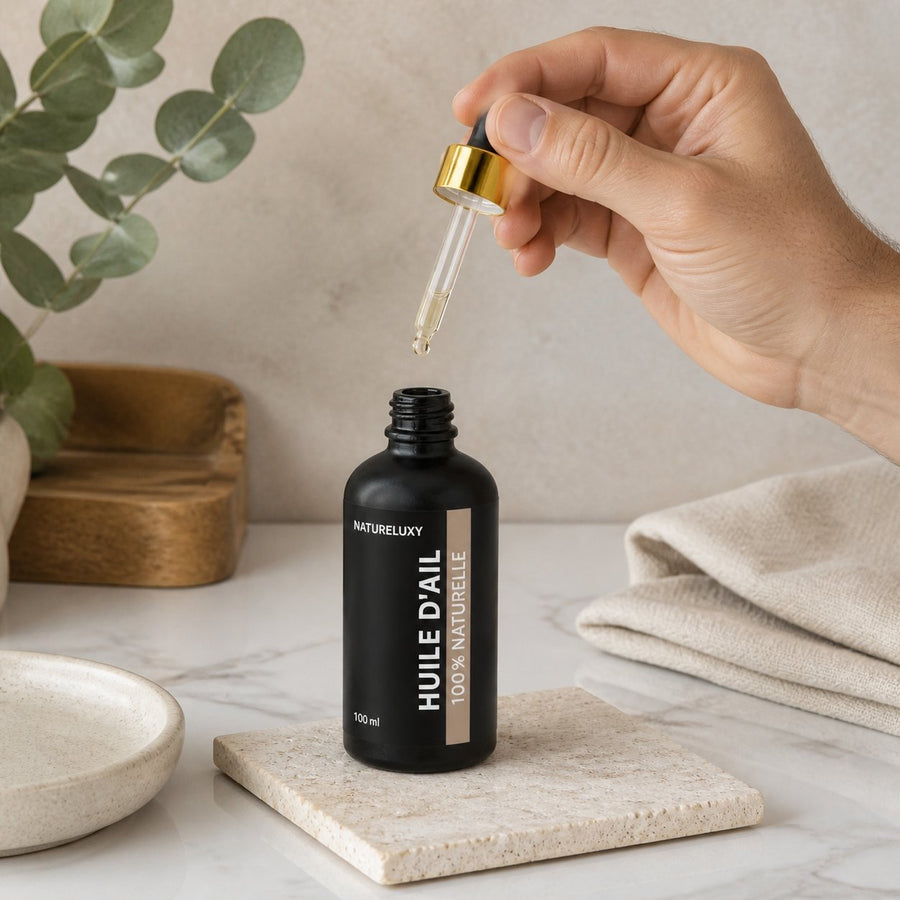 Huile d'Ail 100mL Pipette 100% Naturelle – application en situation réelle, geste de soin quotidien