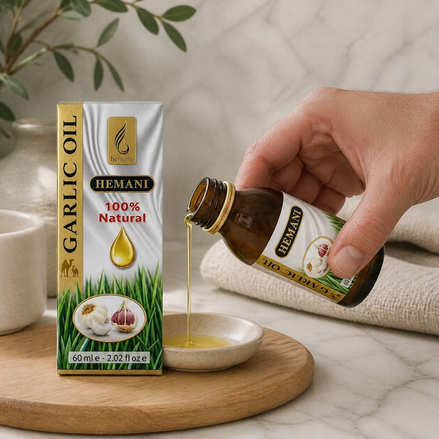 Huile d'ail 60ml Hemani Naturel – application en situation réelle, geste de soin quotidien