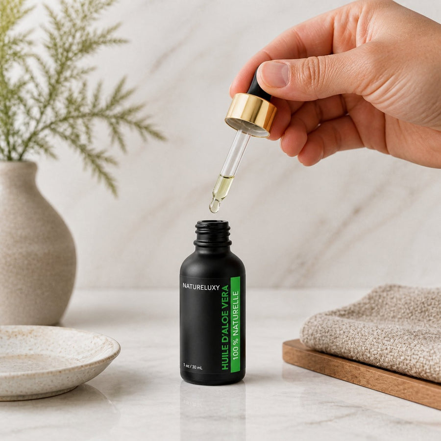 Huile d'Aloé Vera 30mL pipette 100% Naturelle – application en situation réelle, geste de soin quotidien