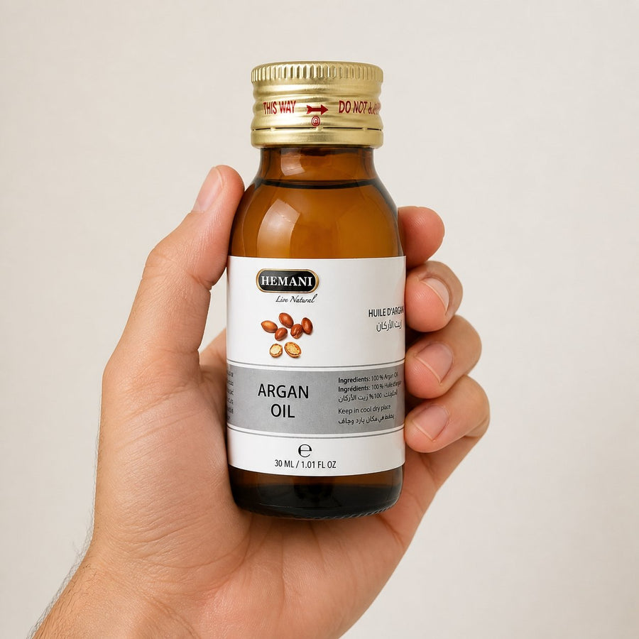 Huile d'Argan 30mL Hemani – taille et contenance réelles du produit en main