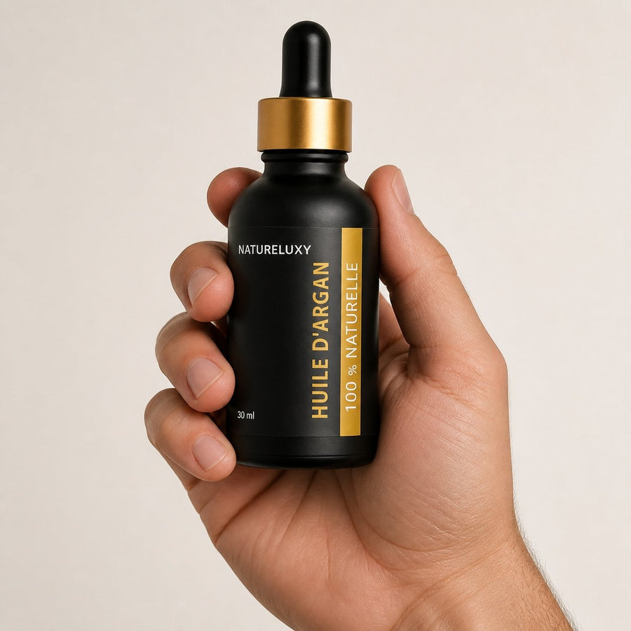 Huile d’Argan 30 mL Pipette – Origine Maroc – Soin Peau & Cheveux – taille et contenance réelles du produit en main
