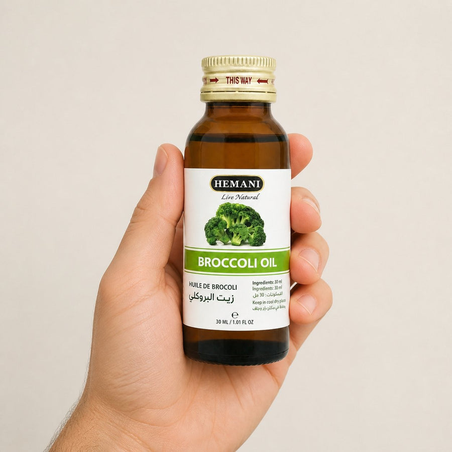 Huile de Brocoli 30ml Hemani – taille et contenance réelles du produit en main