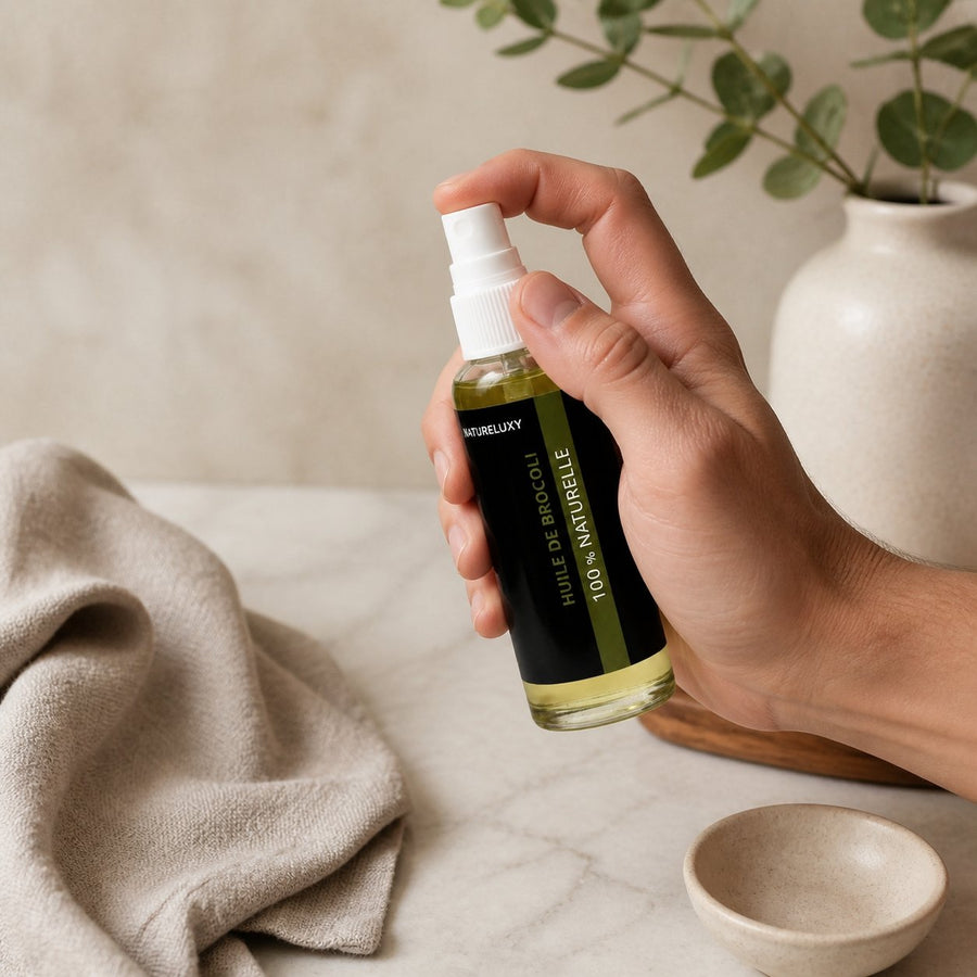 Huile de Brocoli 30mL Spray 100% Naturelle – application en situation réelle, geste de soin quotidien