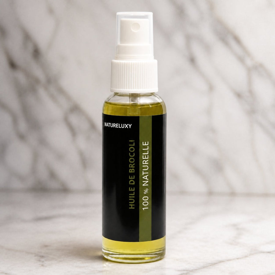 Huile de Brocoli 30mL Spray 100% Naturelle – gros plan sur les détails et la finition du packaging