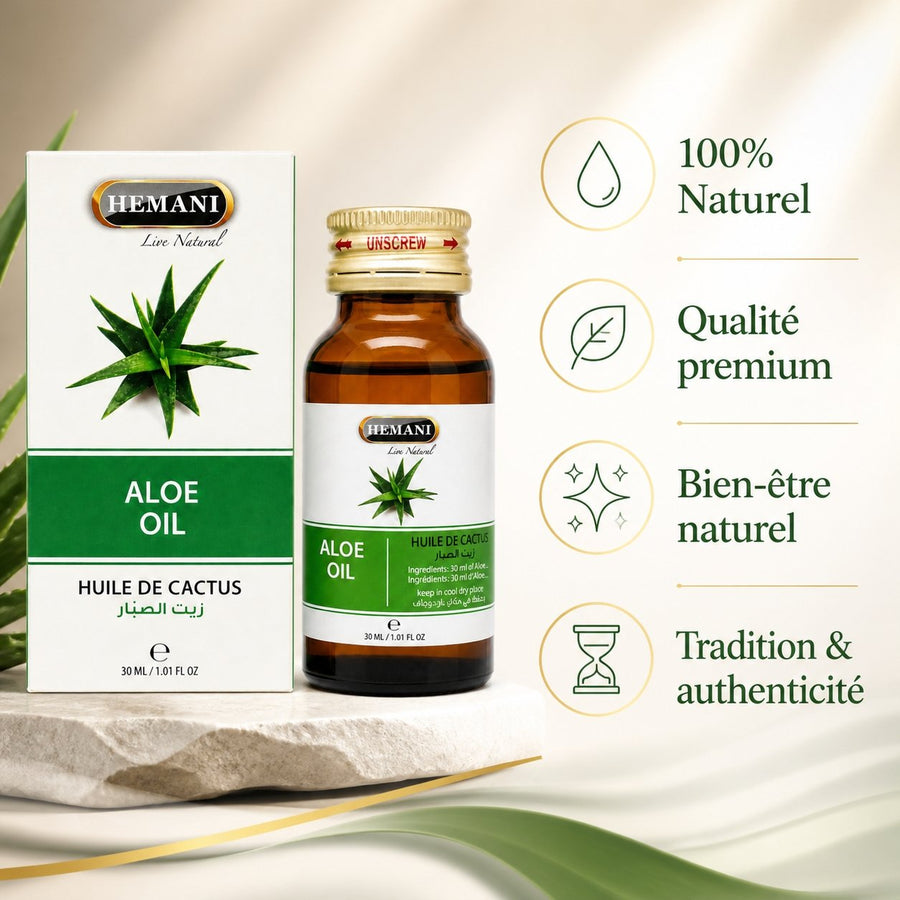 Huile de Cactus 30ml 100% Naturelle Hemani – infographie des bienfaits et des ingrédients clés