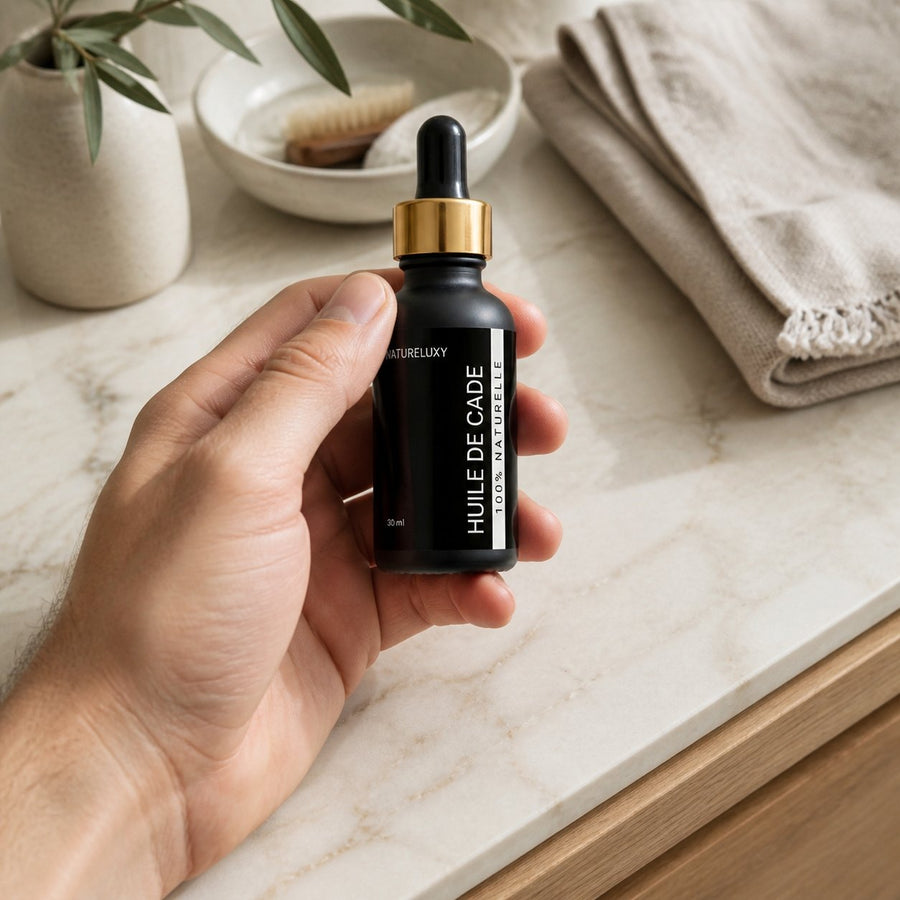 Huile de cade 30mL pipette 100% naturelle – application en situation réelle, geste de soin quotidien