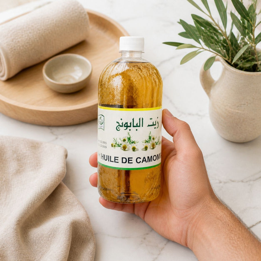 Huile de Camomille 1L 100% Naturelle – application en situation réelle, geste de soin quotidien