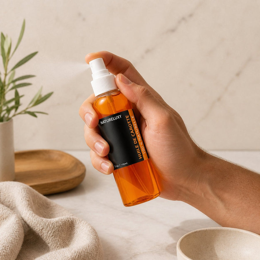 Huile de Carotte 100mL 100% Naturelle Spray – application en situation réelle, geste de soin quotidien