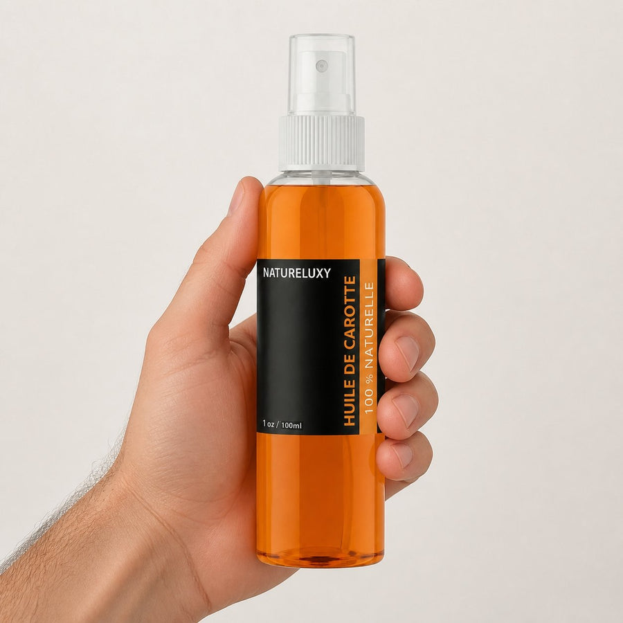 Huile de Carotte 100mL 100% Naturelle Spray – taille et contenance réelles du produit en main