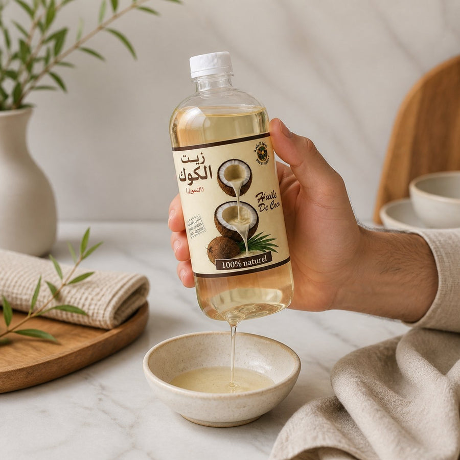 Huile de Coco 100% naturel - 1L – application en situation réelle, geste de soin quotidien