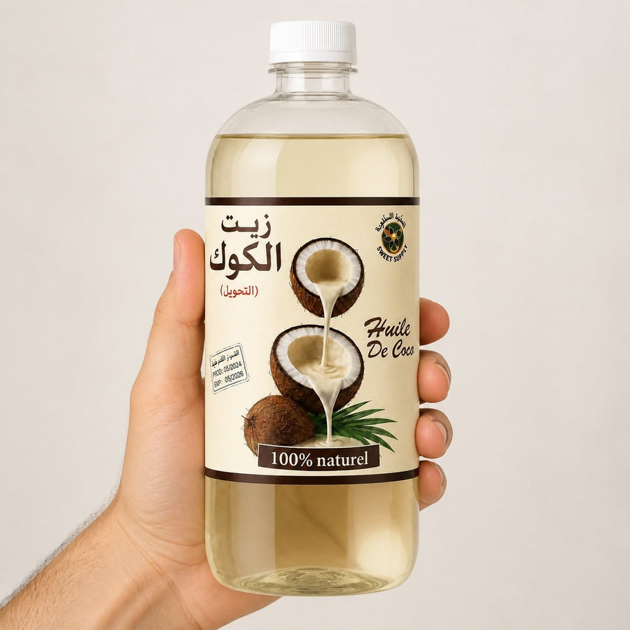 Huile de Coco 100% naturel - 1L – taille et contenance réelles du produit en main