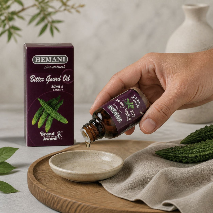 Huile de Courge Amère 30mL 100% Naturelle Hemani – application en situation réelle, geste de soin quotidien