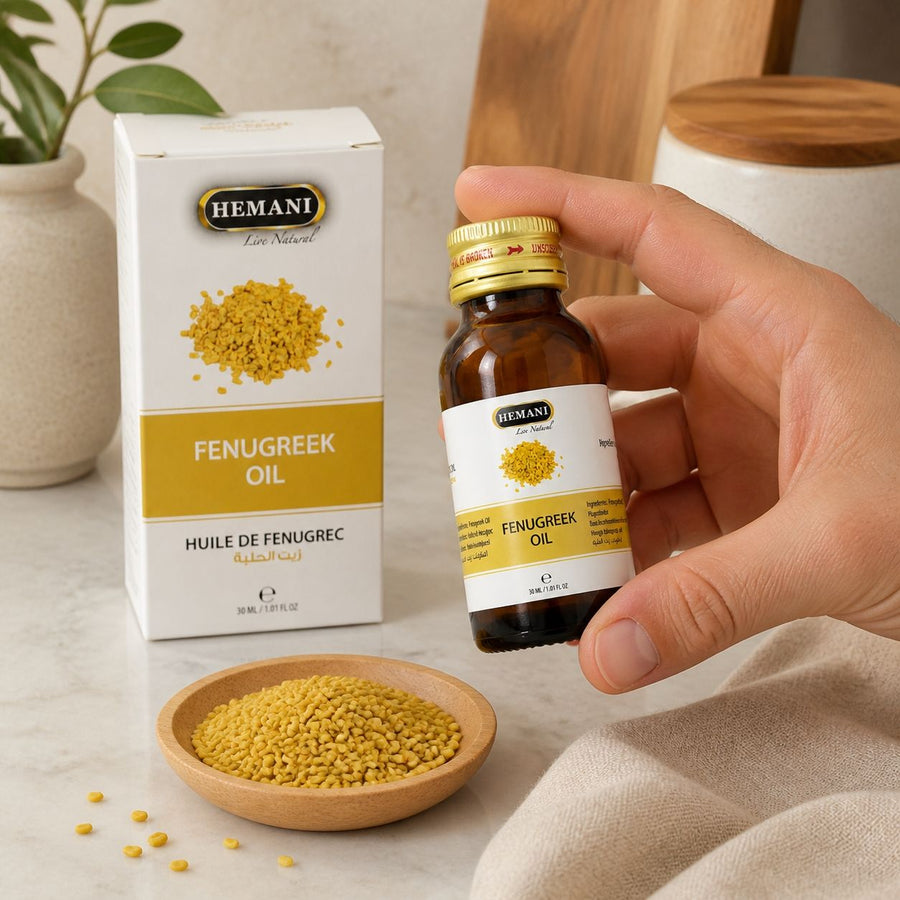 Huile de Fenugrec 30mL 100% Naturelle Hemani – application en situation réelle, geste de soin quotidien