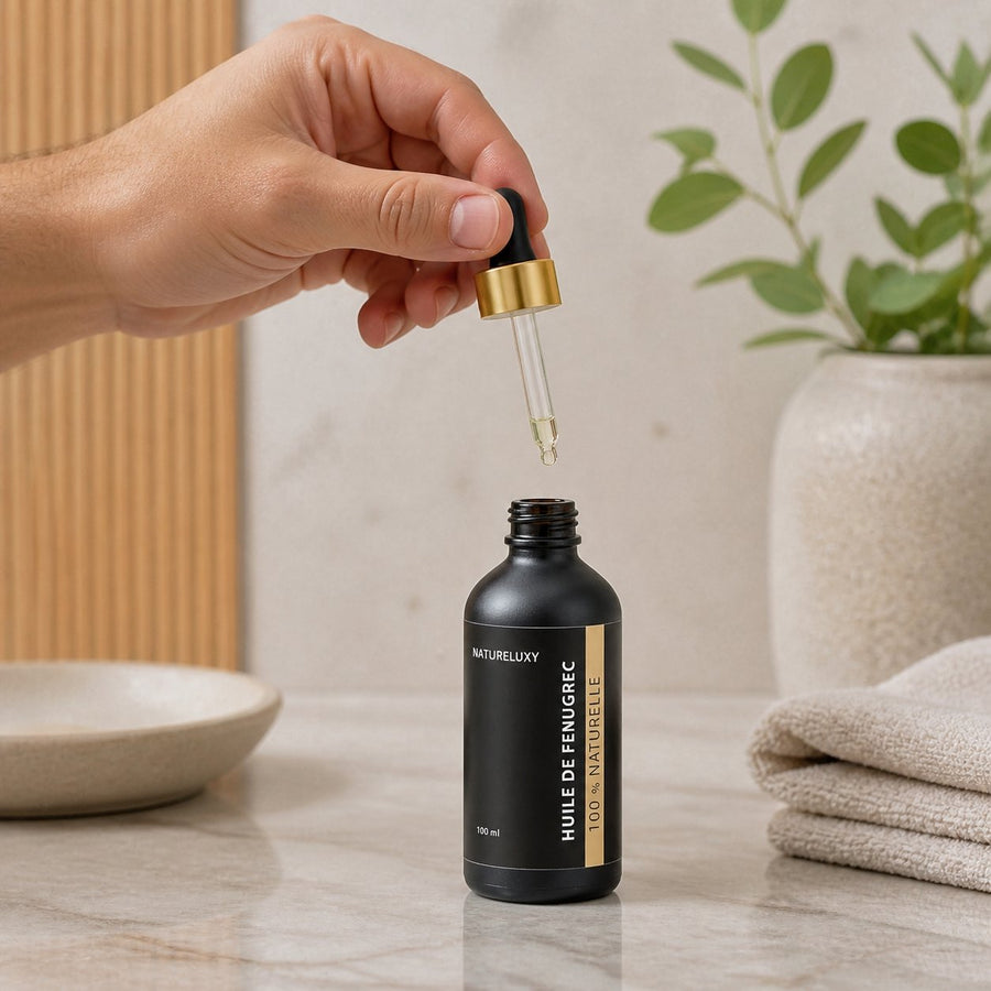 Huile de Fenugrec 100mL à Pipette – application en situation réelle, geste de soin quotidien