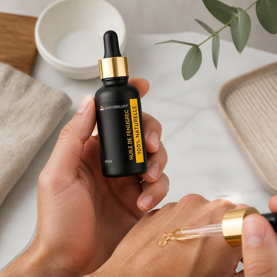 Huile de Fenugrec 30mL à Pipette – application en situation réelle, geste de soin quotidien