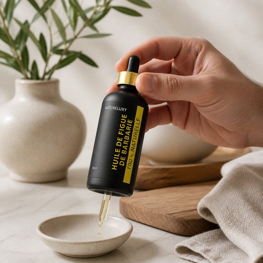 Huile de Figue de Barbarie 100 ml pipette – 100% naturelle (macérat) – soin visage anti-âge – application en situation réelle, geste de soin quotidien