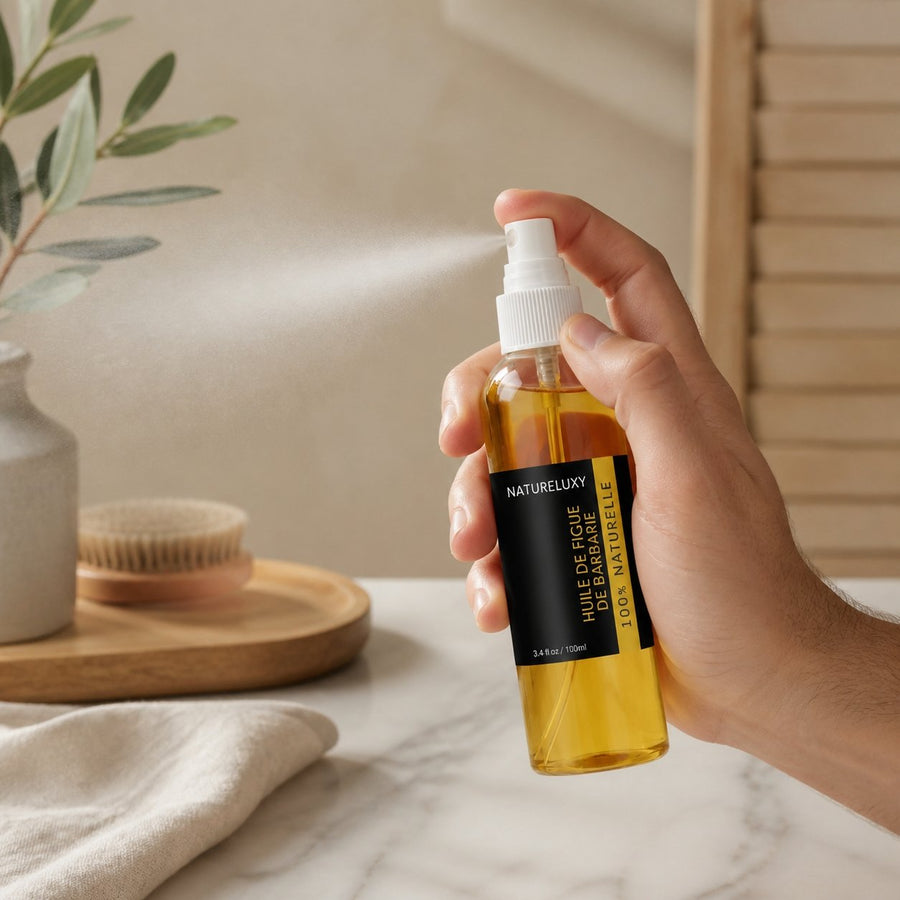Huile de Figue de Barbarie Anti-rides 100 ml Spray – Macérat huileux – application en situation réelle, geste de soin quotidien
