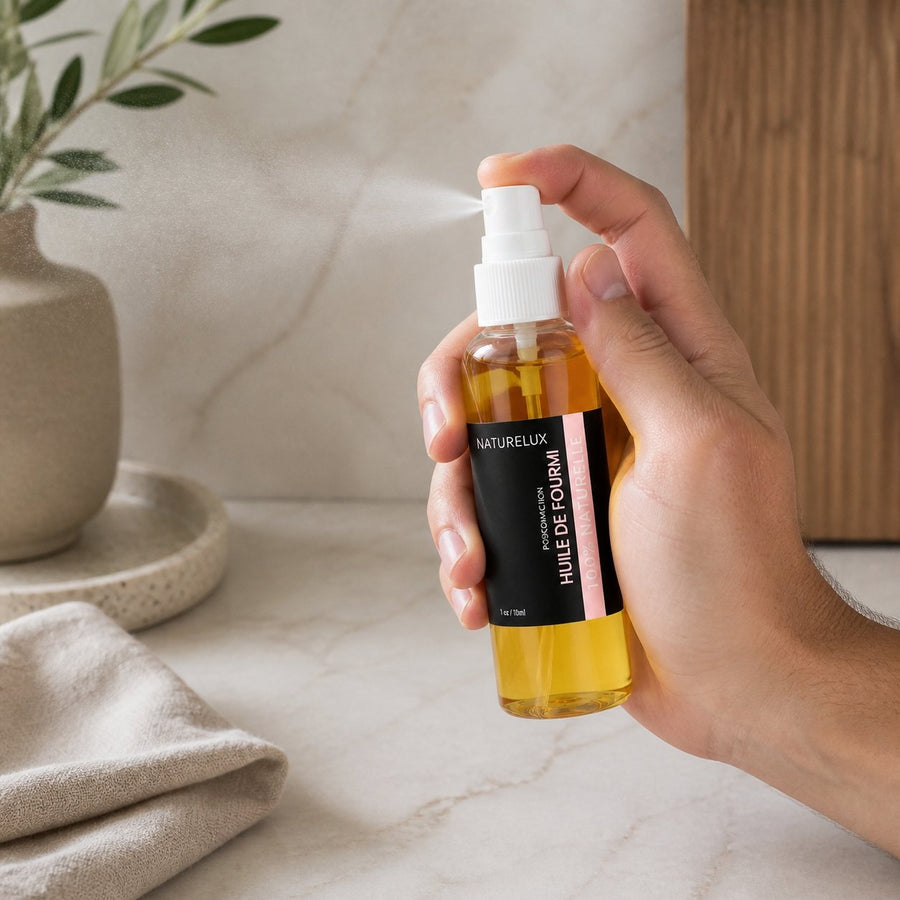 Naturelux Huile de Fourmi Spray 100 ml - Soin Après Épilation – application en situation réelle, geste de soin quotidien