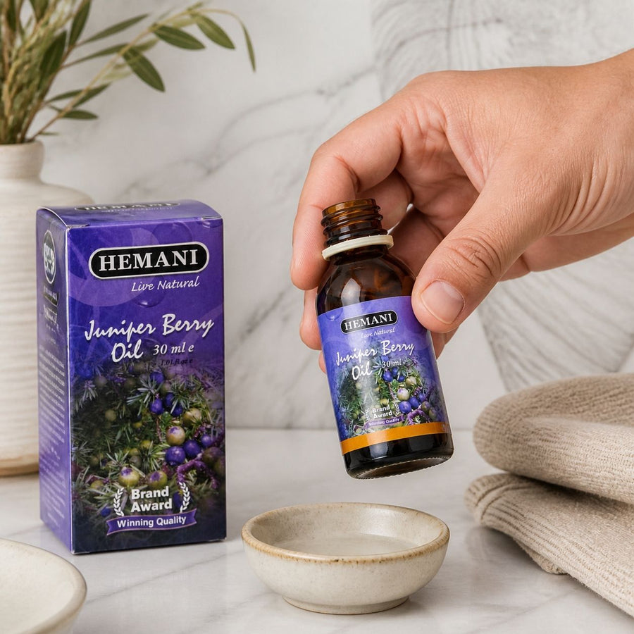 Huile de Genévrier 30mL Hemani – application en situation réelle, geste de soin quotidien