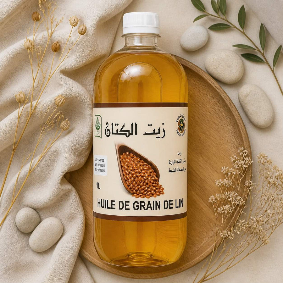 Huile de Germe de Blé 100% Naturel - 1L – composition flat lay avec éléments naturels, vue du dessus
