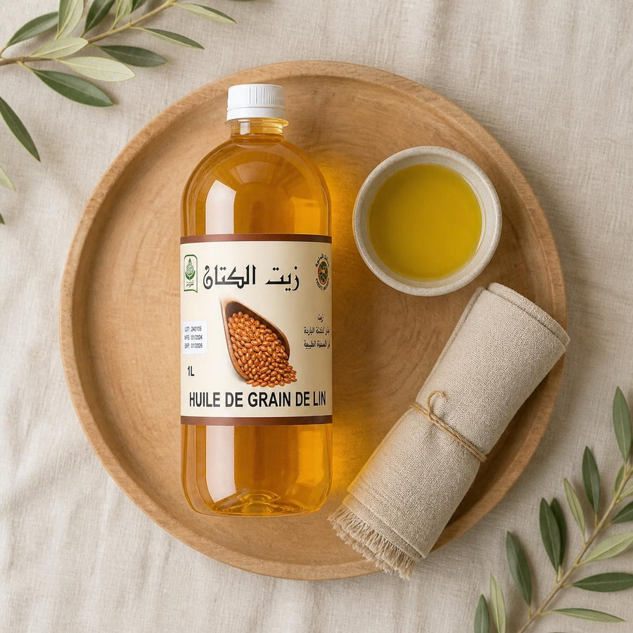 Huile de Germe de Blé 100% Naturel - 1L – rituel d'utilisation vu du dessus, ambiance naturelle zen