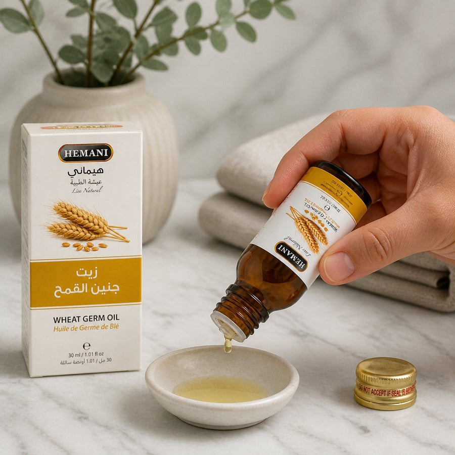 Huile de Germe de Blé 30ml Naturelle Hemani – application en situation réelle, geste de soin quotidien